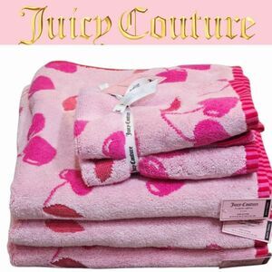 Juicy Couture Home Heart Cherry Bubble Logo Oversized Bath & Hand Towel Set